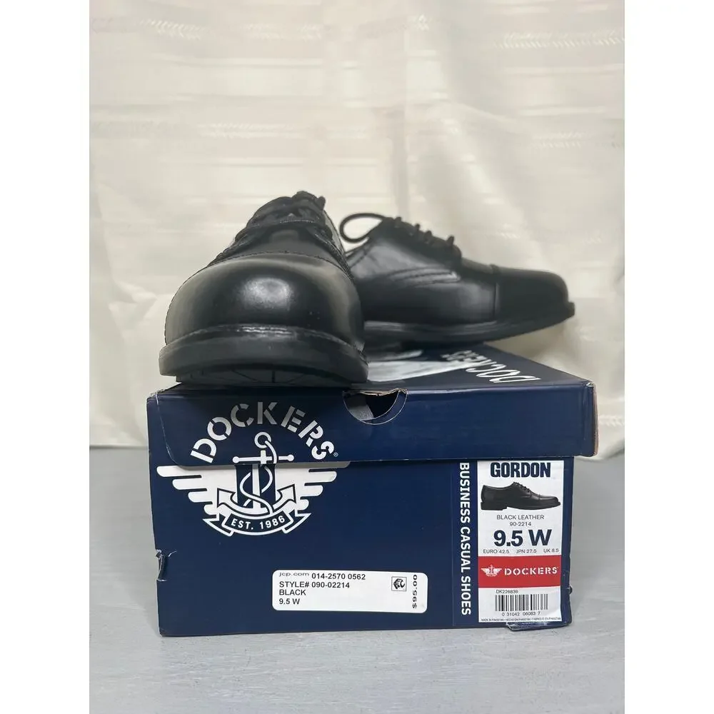 Dockers Gordon Cap Toe Oxford Mens 9.5 W Black Polished Leather Dress Shoe